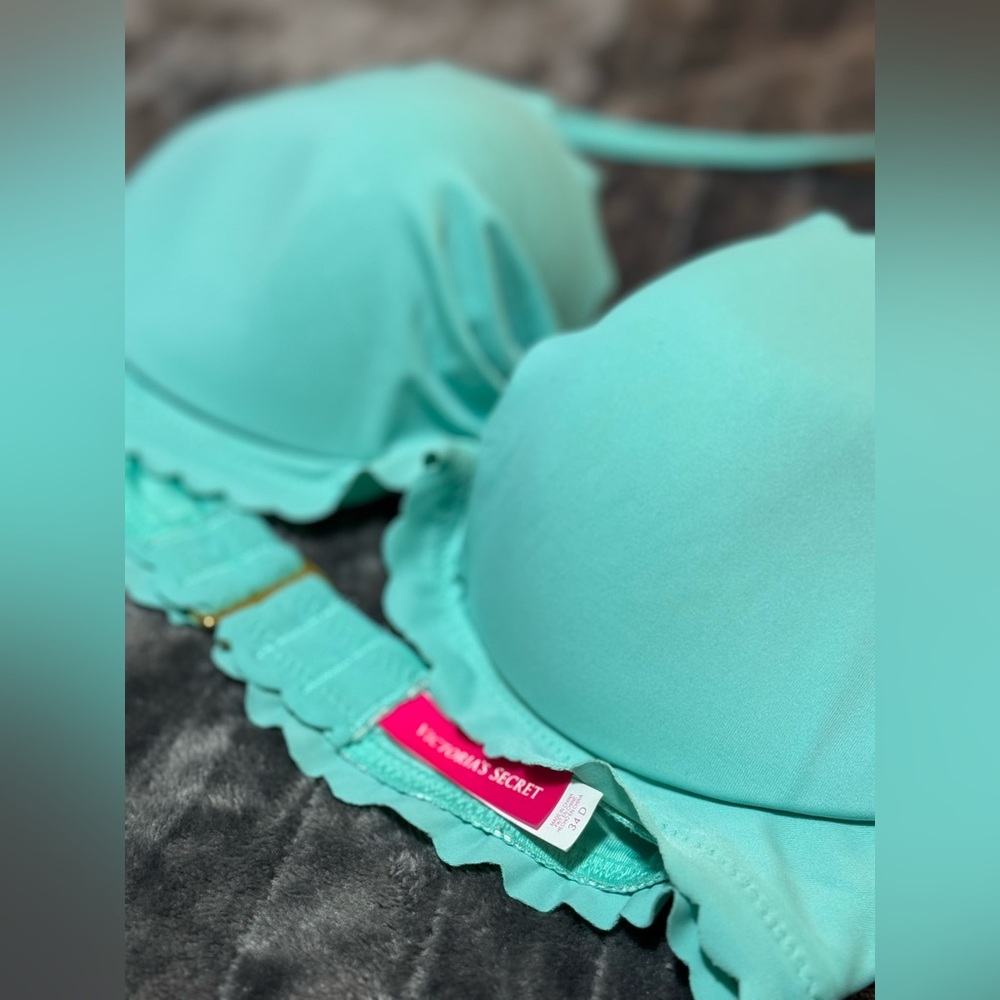 Teal Victoria’s Secret Bikini Top with Ruffled Edges
